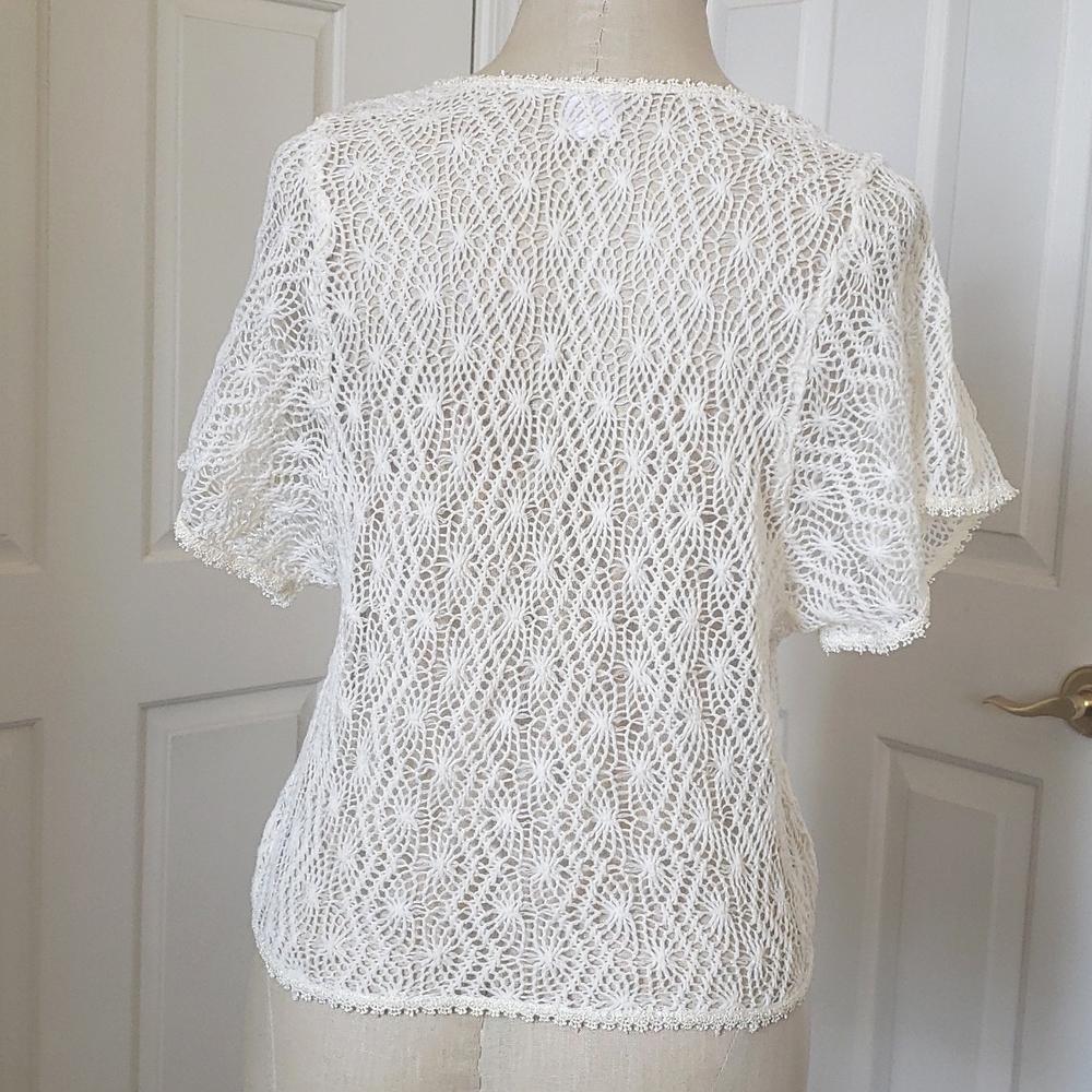 Vintage Disney D-Signed Crochet Lace Top Off White • Cottagecore Sheer • SMALL - Picture 4 of 16
